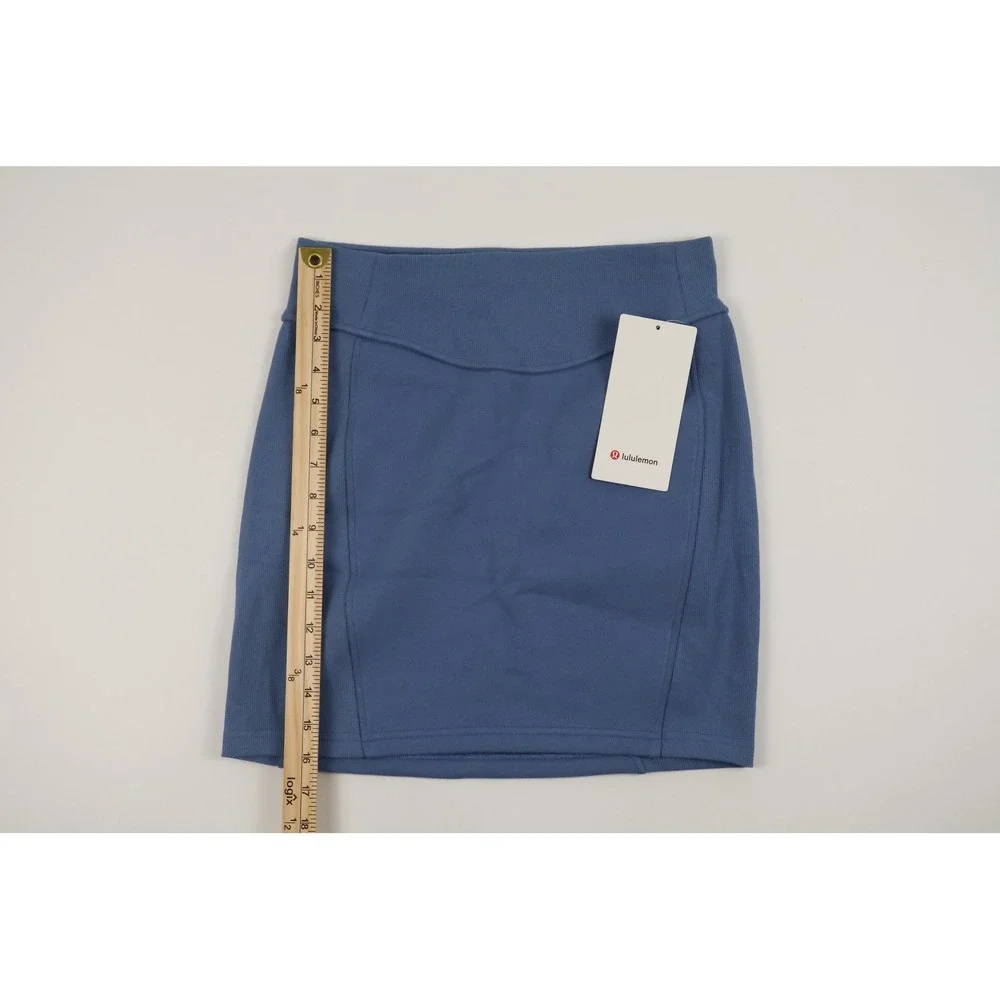 Lululemon Scuba HR Mini Skirt Oasis Blue Solid S Cotton Fleece NWT $78 MSRP